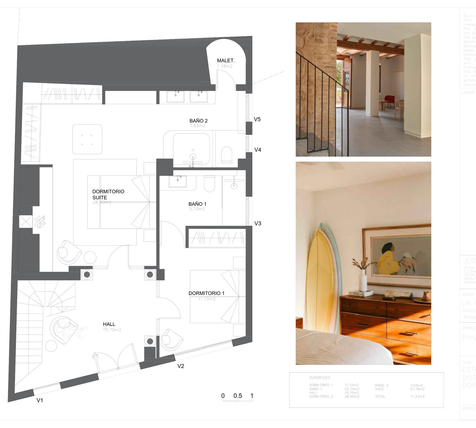 Ground floor plan of Sea House: hall, suite, two bedrooms and bathrooms.